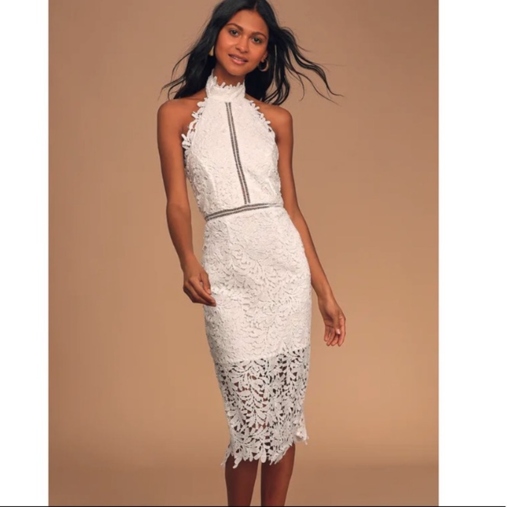 Lulu’s Divine Destiny White Lace MIDI Dress